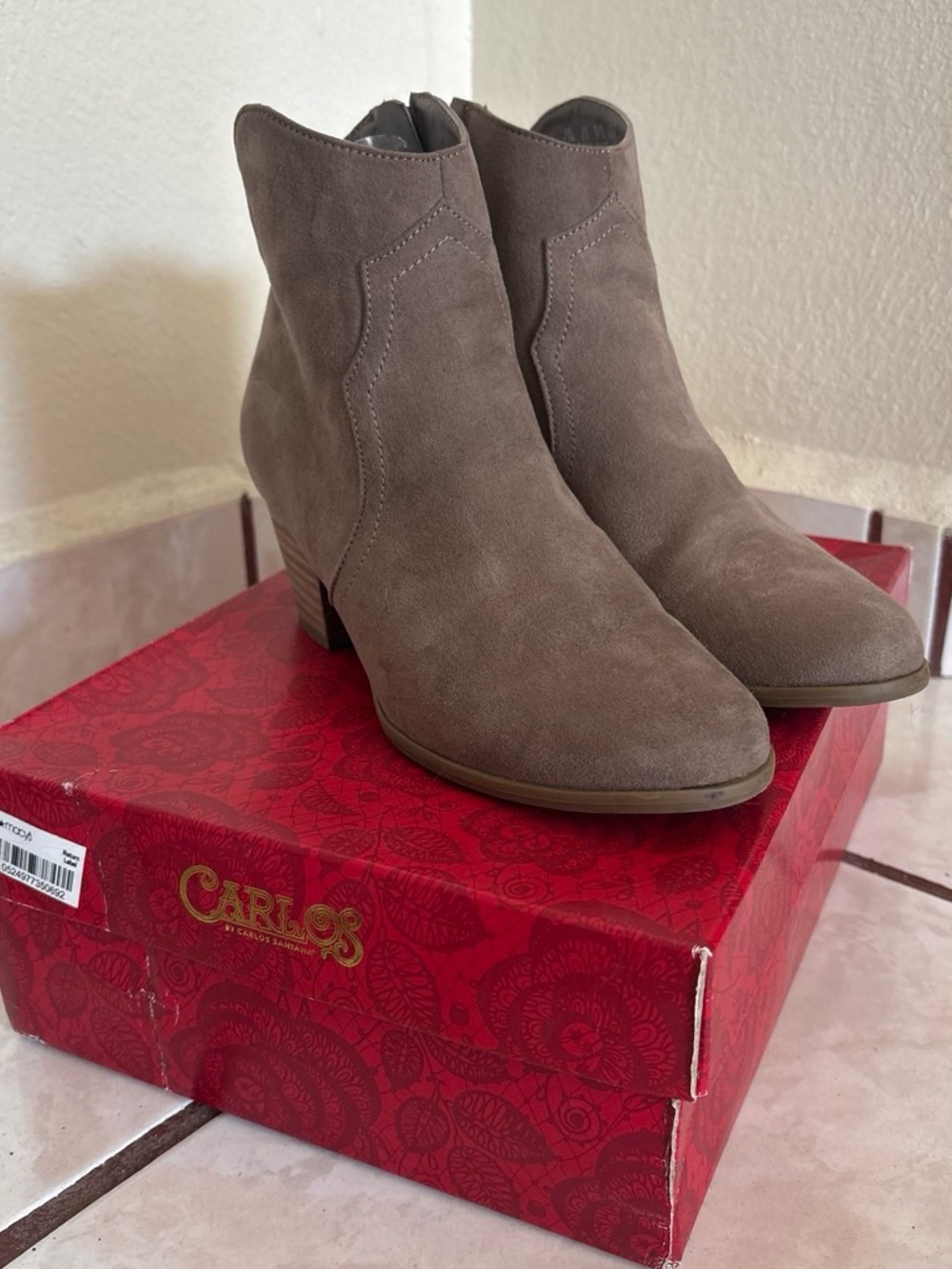 Carlos by Carlos Santana Taupe Suede Ankle Booties